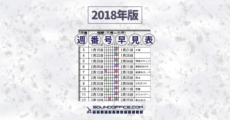 2018年版「週番号早見表」